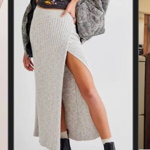 Free People Gray Ribbed Knit Maxi Skirt